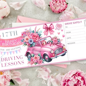 Fahrstunden Geschenkgutschein, 17. Geburtstag Fahrstunden Gutschein, Fahrlerngeschenkkarte, Fahrstunden
