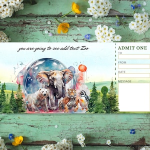 Printable ZOO or SAFARI PARK Surprise Gift Reveal Ticket, Surprise Zoo Ticket, Admission Pass, Printable Ticket, Trip Ticket, Event Stub.