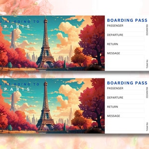 Paris Bordkarte druckbare Vorlage, bearbeitbares Paris Überraschungsgeschenkticket, Reise nach Paris Frankreich Urlaub, Flugticket Sofortdownload