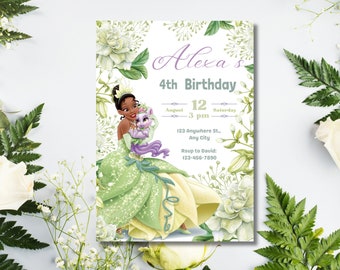 Princess Tiana Birthday invitation, Girl editable invite template, princess and the frog printable invitation, royal party, instant download