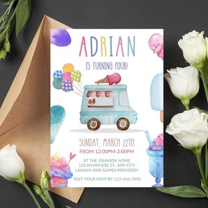 Ice Cream Truck Party Instant Download Editable Ice Cream Truck Birthday Invitation Ice Cream Birthday Invitation Ice Cream Party Invitation