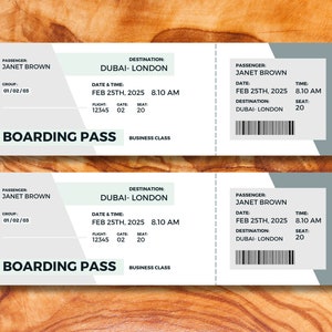 Bearbeitbare Bordkartenvorlage, Flugticket, anpassbare Flugtickets, sofortiger Download, Flugzeugticket-Geschenkkarte