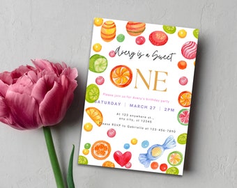 Sweet Candy Birthday Invitation, Candy Land Invite, Candyland invitation Birthday Celebration, Candy Invitation Editable Template
