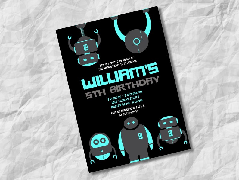 EDITABLE Robot Birthday Party Invitation Robot Birthday Etsy