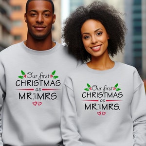 Christmas Mr and Mrs Sweatshirt | First Christmas Mr Mrs Bride Groom Shirt | Christmas Gift Shirt | Couple&#39;s Sweatshirt | Matching Outfit
