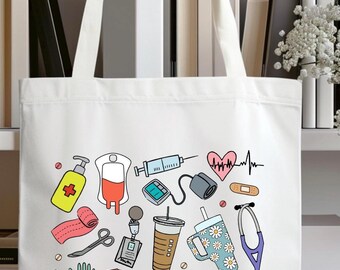 Nurse Tote Bag | Medical Icon Canvas Bag, Graduation Gift
