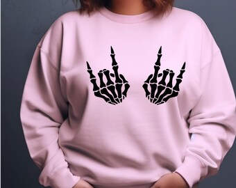 Skeleton Hands Shirt | Halloween Shirt | Spooky Season Shirt | Women's Halloween Shirt | Autumn Sweatshirt | Rock Hands Tshirt