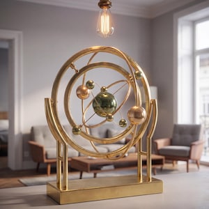 Celestial Orbit Kinetic Sculpture | Rotating Solar System Desk Art | Space Home Decor Gift | Kinetic Pendulum