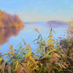 ORIGINAL OIL PAINTING, realism, oil painting, prop painting, autumn landscape, autumn painting, impressionist art, wall art, river, mini art