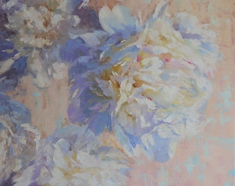ORIGINAL OIL PAINTING, canvas painting, oil painting, flowers, peonies painting, impressionism, home decor, white peonies, cream, art