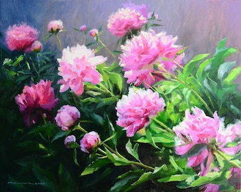 PINTURA AL ÓLEO ORIGINAL, pintura sobre lienzo, pintura al óleo, bodegón con flores, pintura de peonías, pintura mural, pintura para el hogar, peonías rosas