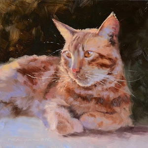 ORIGINAL OIL PAINTING realism, oil painting, prop painting, pets, cat painting, ginger cat, impressionist art, wall art, mini painting