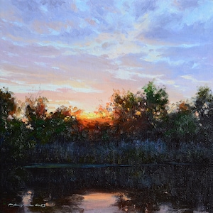 ORIGINAL OIL PAINTING,realistic painting,oil painting,landscape with clouds,sun, river, sunset painting,impressionist art,wall art