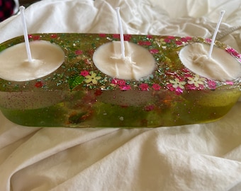 Epoxy resin candle holder with soy wax candle