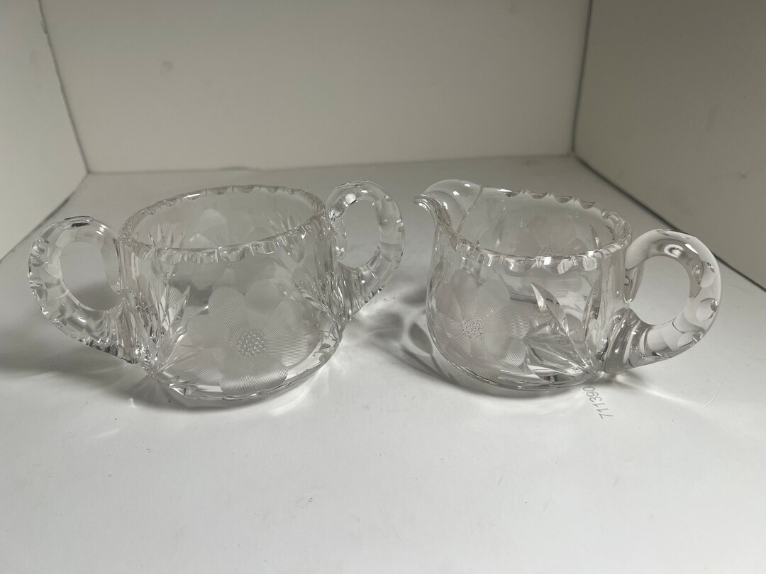 Crystal Cornflower Sugar & Cream Etched Glass Bowls Set of Etsy