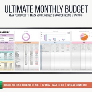 Ultimate Monthly Excel Template Google Sheets Budget Planner Template Finance Tracker Budget Spreadsheet Financial Planner Expense Tracker