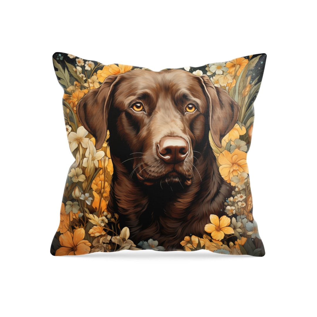 Labrador Retriever Pillow Case, Lab Lover Gift, Yellow Flowers, Pet