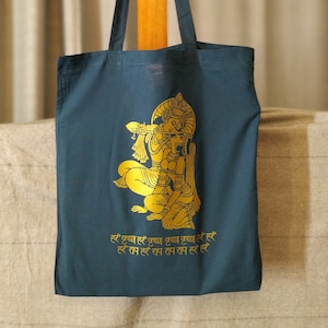 Schlichte Baumwolltasche mit Radha Krishna und Mahamantra