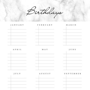 Birthday Printable PDF Calendar | A4 Editable Birthday List | Student ...