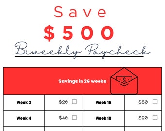 500 biweekly paycheck | Money tracker | Savings challenge | Paycheck budget | Save money challenge | Biweekly budget | Savings tracker