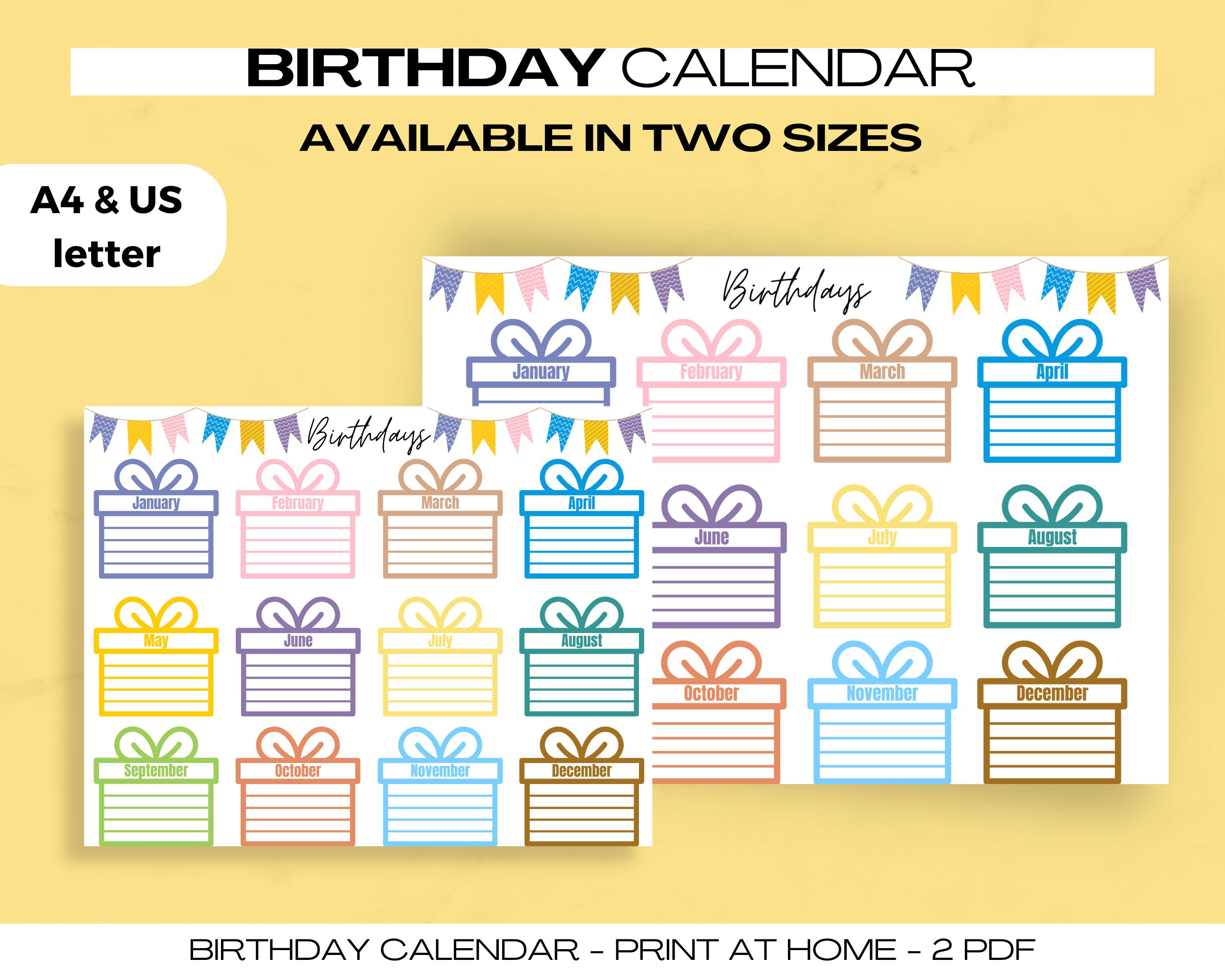 Birthday Printable PDF Calendar | A4 Editable Birthday List | Student ...
