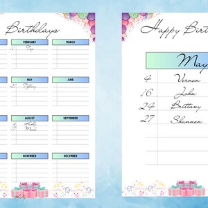 Birthday Printable PDF Calendar | A4 Editable Birthday List | Student ...