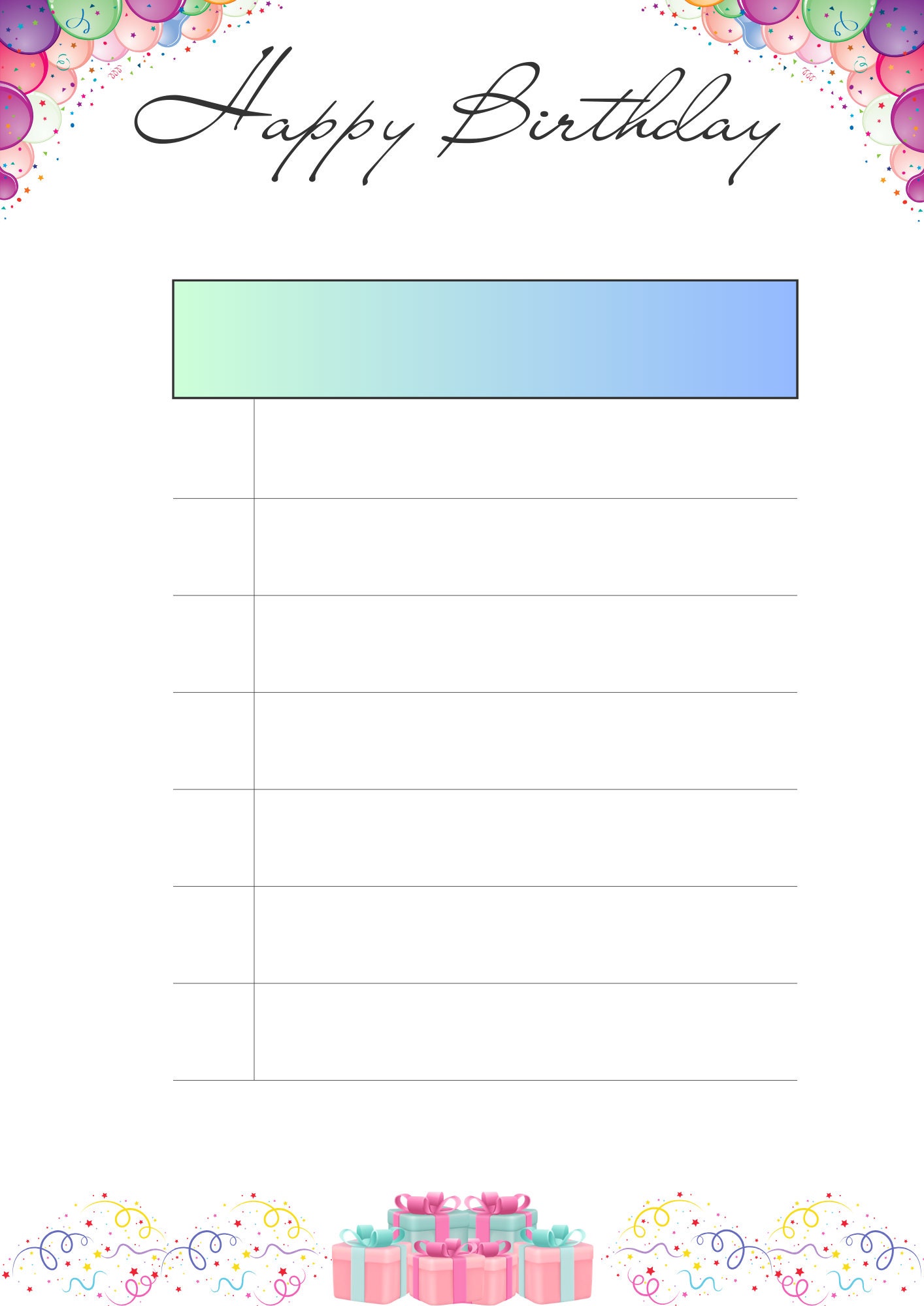 Birthday Printable PDF Calendar | A4 Editable Birthday List | Student ...