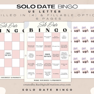 Solo Date Bingo, Selbstfürsorge zum Ausdrucken, Dating selbst, Me Time, Selbstliebe Herausforderung, Date Night Ideen, Solo Date Glas, Solo Dating Ideen