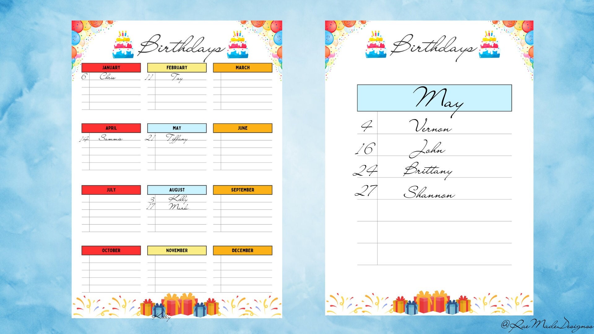 Birthday Printable PDF Calendar | A4 Editable Birthday List | Student ...