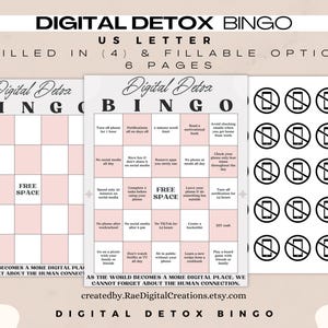 Digital detox bingo, Social media detox printable, Digital detox challenge, Mental health game, Phone addiction recovery, Bingo game