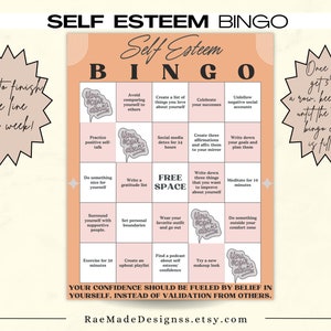 Self Esteem Bingo, Self Care Printable, Self Love Challenge, Love ...