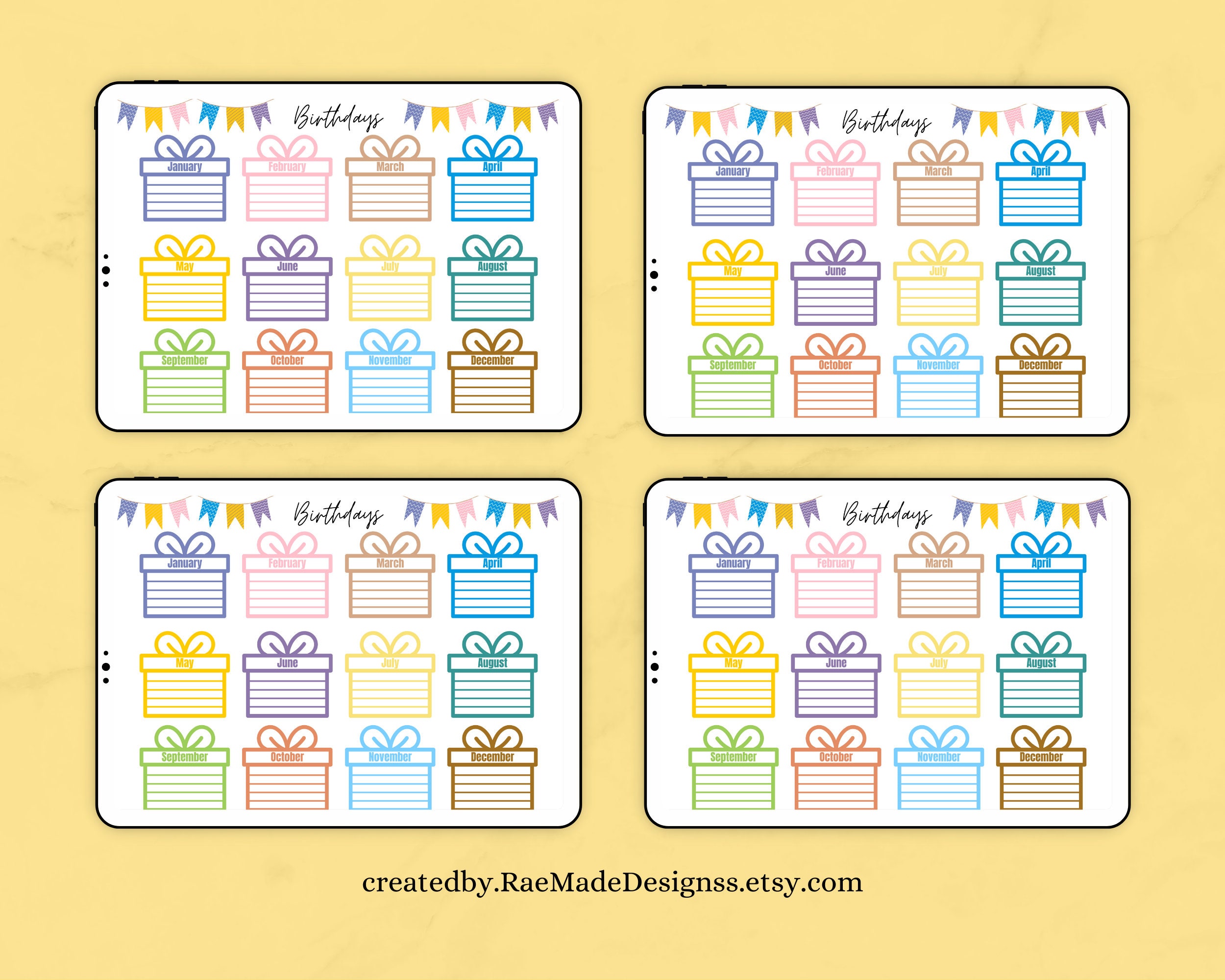 Birthday Printable PDF Calendar | A4 Editable Birthday List | Student ...
