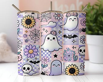 Halloween Ghost Tumbler: Pastel Floral Spooky Season Drinkware