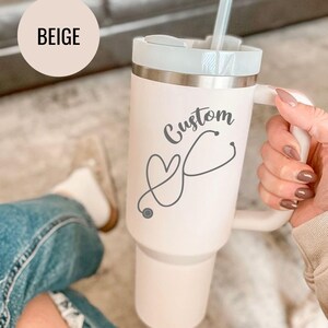 Custom 40oz Engraved Nurse Stanley Tumbler with Floral Stethoscope + Name, Gift For Nurse, Cup for RN, Medical School Gift, Nurse Week Gift
