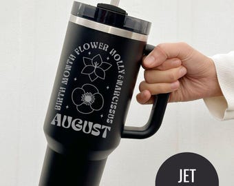 Custom Birth Flower Engraved Tumbler: Personalized Stainless Steel Travel Mug