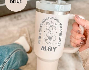 Custom Birth Flower Engraved Tumbler: Personalized Stainless Steel Travel Mug