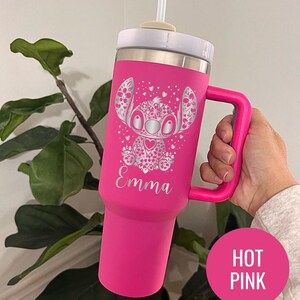 Custom Engraved Alien Floral Tumbler: Personalized Stitch Insulated Travel Mug Bild 6