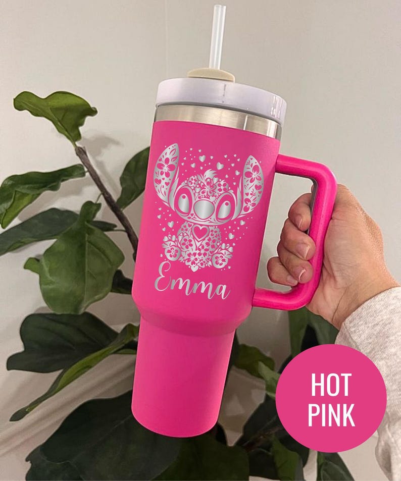 Custom Engraved Alien Floral Tumbler: Personalized Stitch Insulated Travel Mug Bild 6