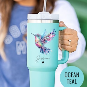 Personalized Hummingbird Name Tumbler Sparkling Jewel Bird Art Custom Drinkware Gift Nature Design