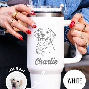 Custom Pet Portrait Tumbler Personalized Dog or Cat Travel Mug Pet Name Cup Gift Idea Pet Lover Cup Laser Engraved Pet Face Drinkware Cup