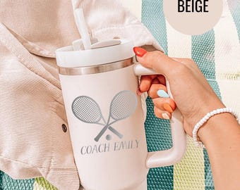 Custom Tennis Racket Name Tumbler - Personalized Sports Player Drinkware