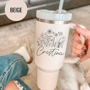 Engraved 40oz Tumbler with Name Custom Floral Travel Mug for Mom Mother&#39;s Day Gift Personalized Stainless Steel Cup
