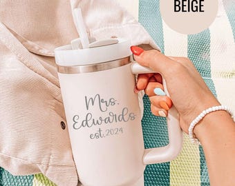 Personalized Mrs. Engraved Tumbler: Custom Stainless Steel Wedding Gift