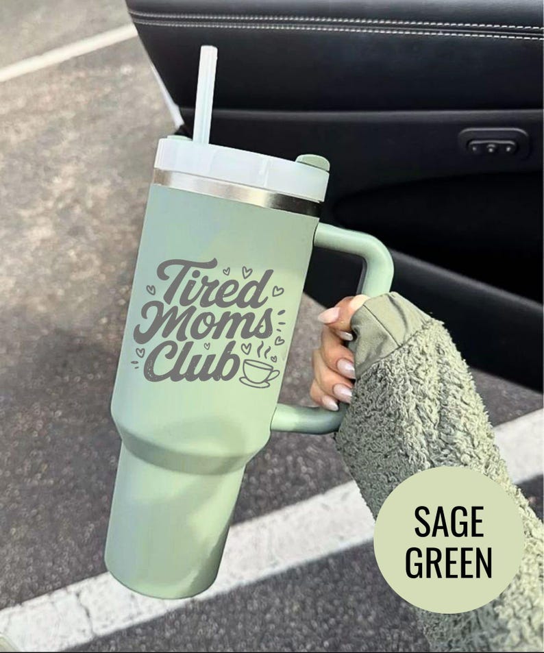 Tired Moms Club Laser Printing 40oz Stainless Steel Tumbler, Tired Mom Coffee Tumbler, Trendy Mother's Day Gifts, Laser Tumbler Mama Gifts
