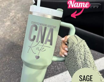 Custom Engraved CNA Tumbler: Personalized Stainless Steel Mug with Handle
