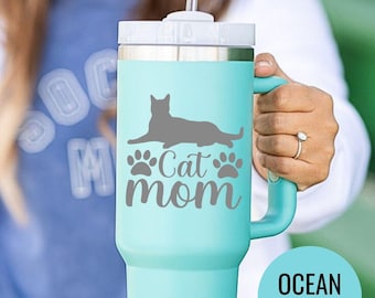 Engraved Cat Mom Tumbler: Custom Stainless Steel Gift