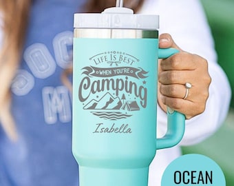 Personalized Camping Tumbler: Engraved Stainless Steel Travel Mug