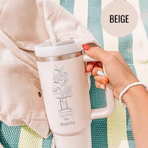 Gemini Tumbler Custom Name Mug Engraved Zodiac Sign with Lavender Flower Horoscope Cup Astrology Gift Personalized Birth Sign Keepsake