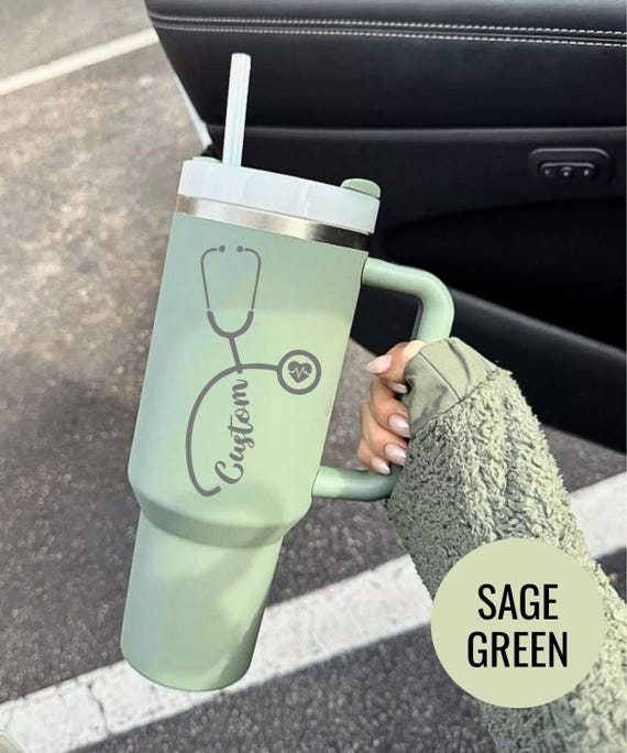 Personalized Nurse Tumbler: Engraved Floral Stethoscope, Custom Name