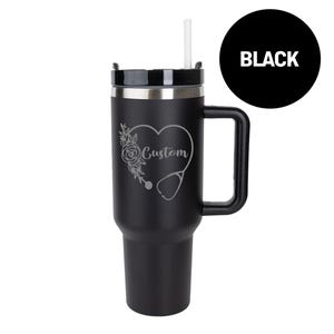 Custom 40oz Engraved Nurse Stanley Tumbler with Floral Stethoscope + Name, Gift For Nurse, Cup for RN, Medical School Gift, Nurse Week Gift